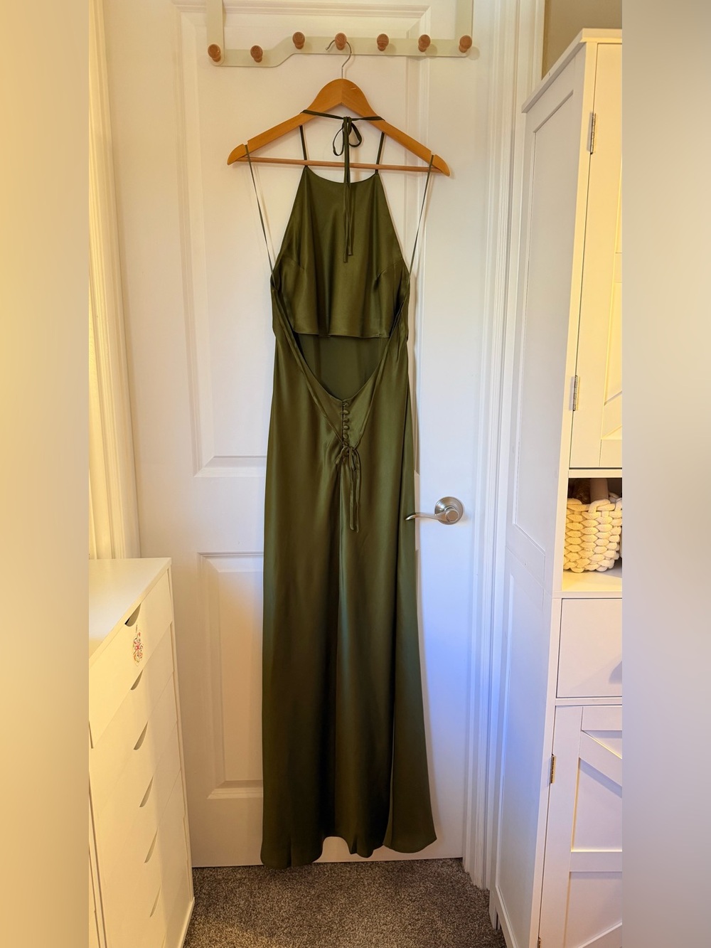 Reformation Jeany Silk Dress In Moss Garden, new without tags, unworn, no flaws. - Picture 5 of 9